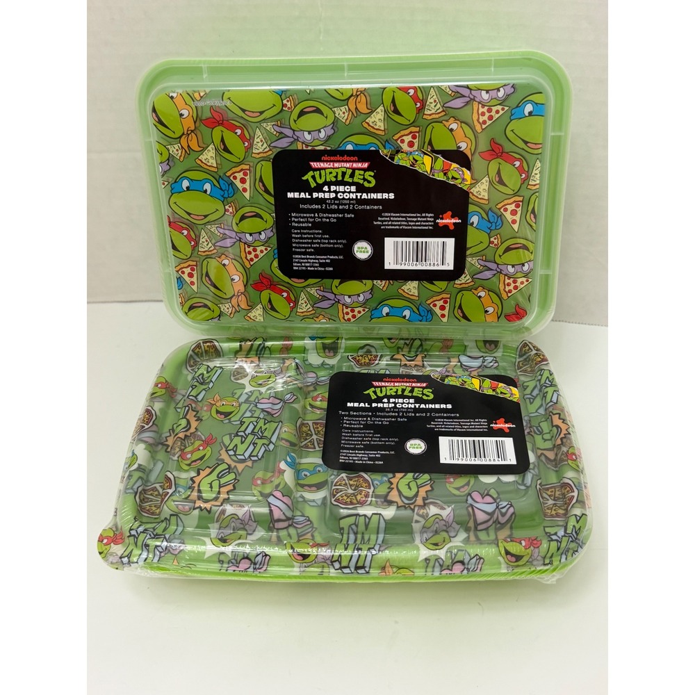2 Nickelodeon TMNT Teenage Mutant Ninja Turtles Meal Prep Containers 4pc Set New
